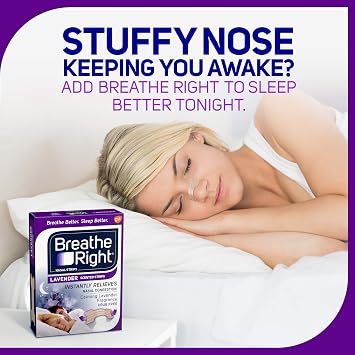 Breathe Right Original Nasal Strips Clear Sm/Med & Nasal Strips Lavender Scent Extra Strength Tan Nasal Strips