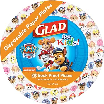 Glad for Kids Paw Patrol Paper Plates, Emojis Design, 7 Inch, 20 Count
