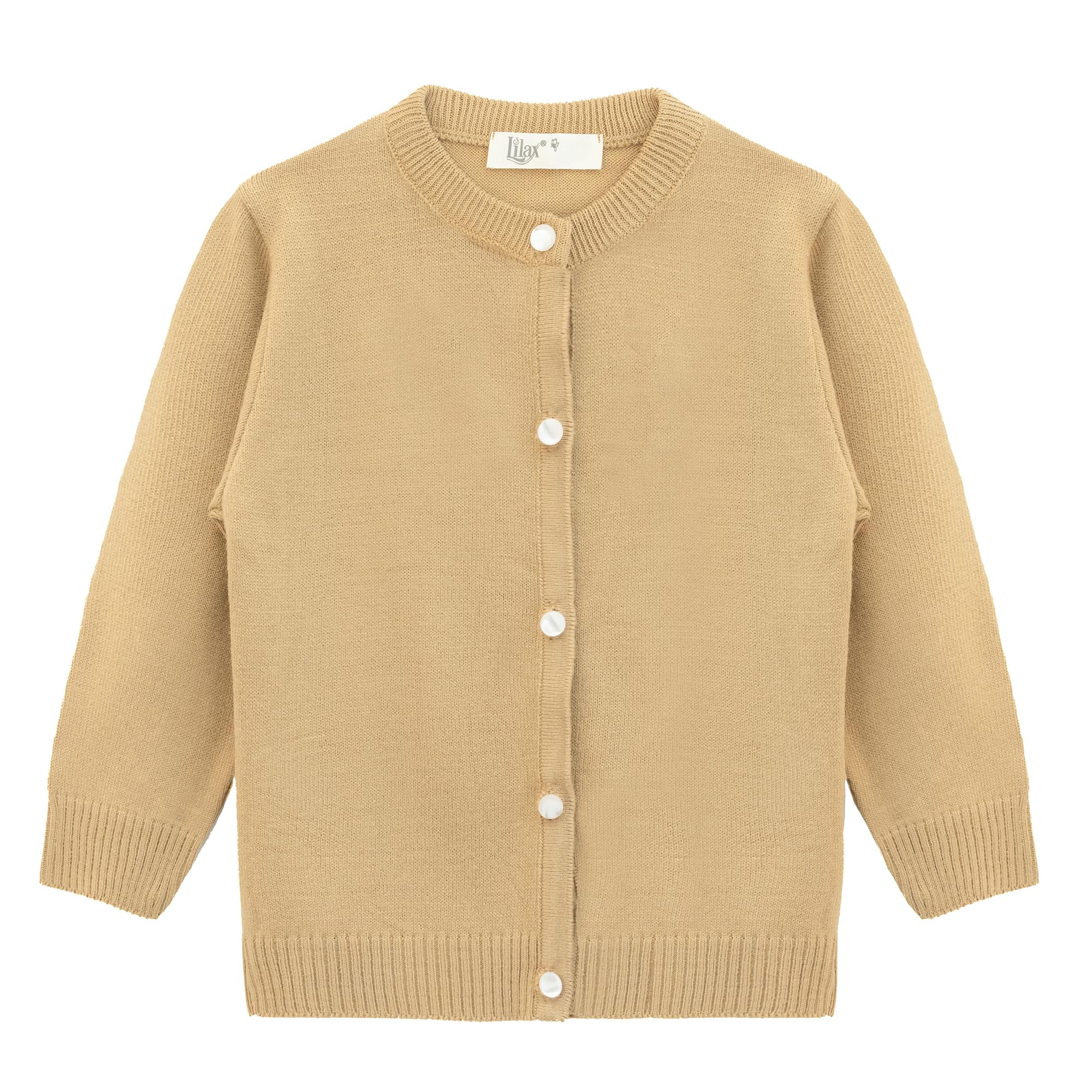 Lilax Girls Camel Little ' Knit Basic Cardigan, Long Sleeve Button Up Sweater 12 Years