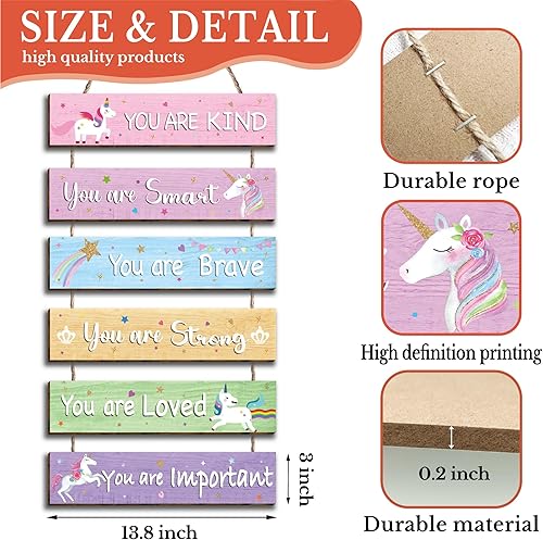 Miniatura 2 de 6 piezas de decoración de unicornio para decoración de habitación de niñas, diseño de unicornio en acuarela, citas inspiradoras positivas,