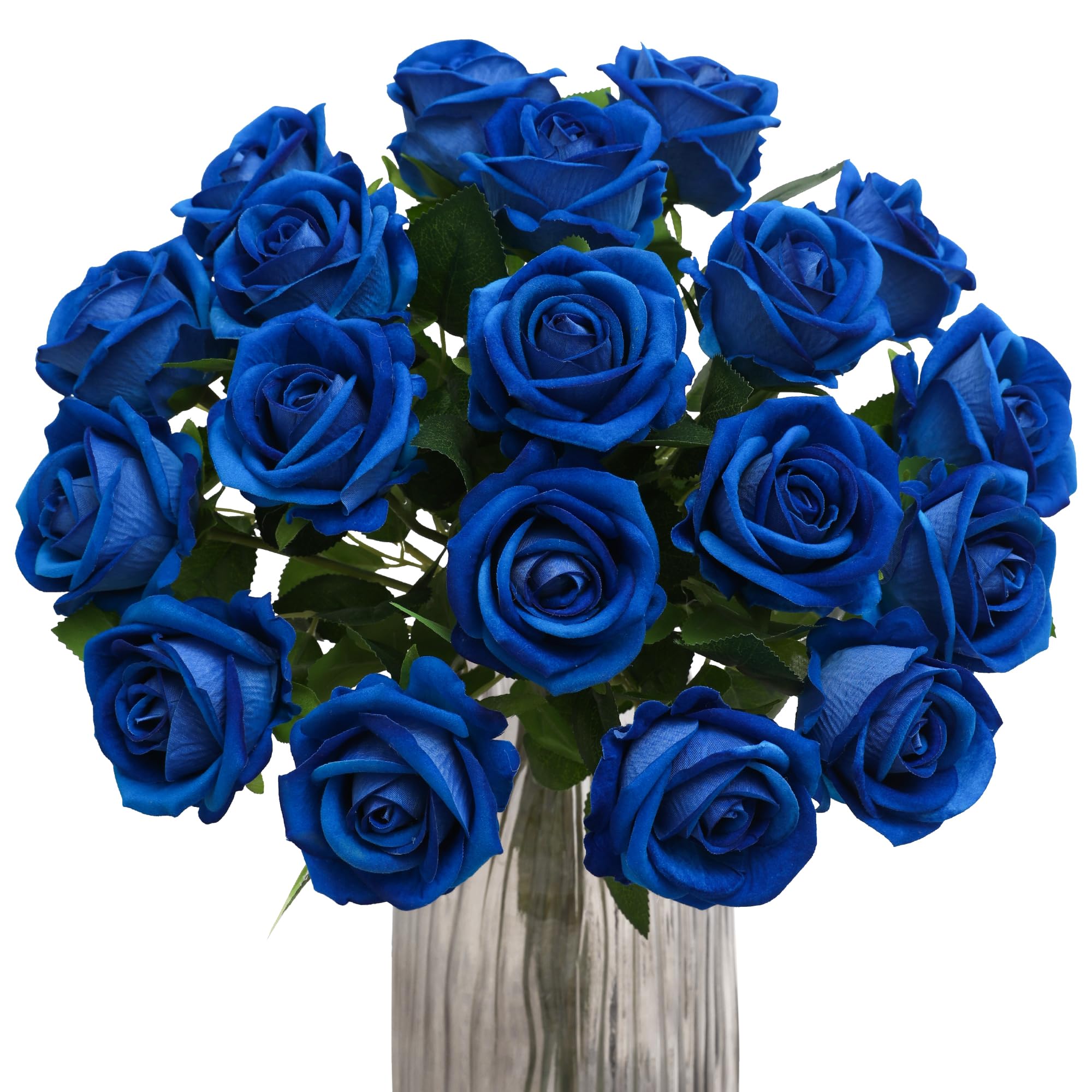 Fake Roses Artificial Silk Flowers - 12 Pcs Blue Roses Artificial Faux Flowers with Stems for Home Wedding Centerpiece Hotel Office Decor