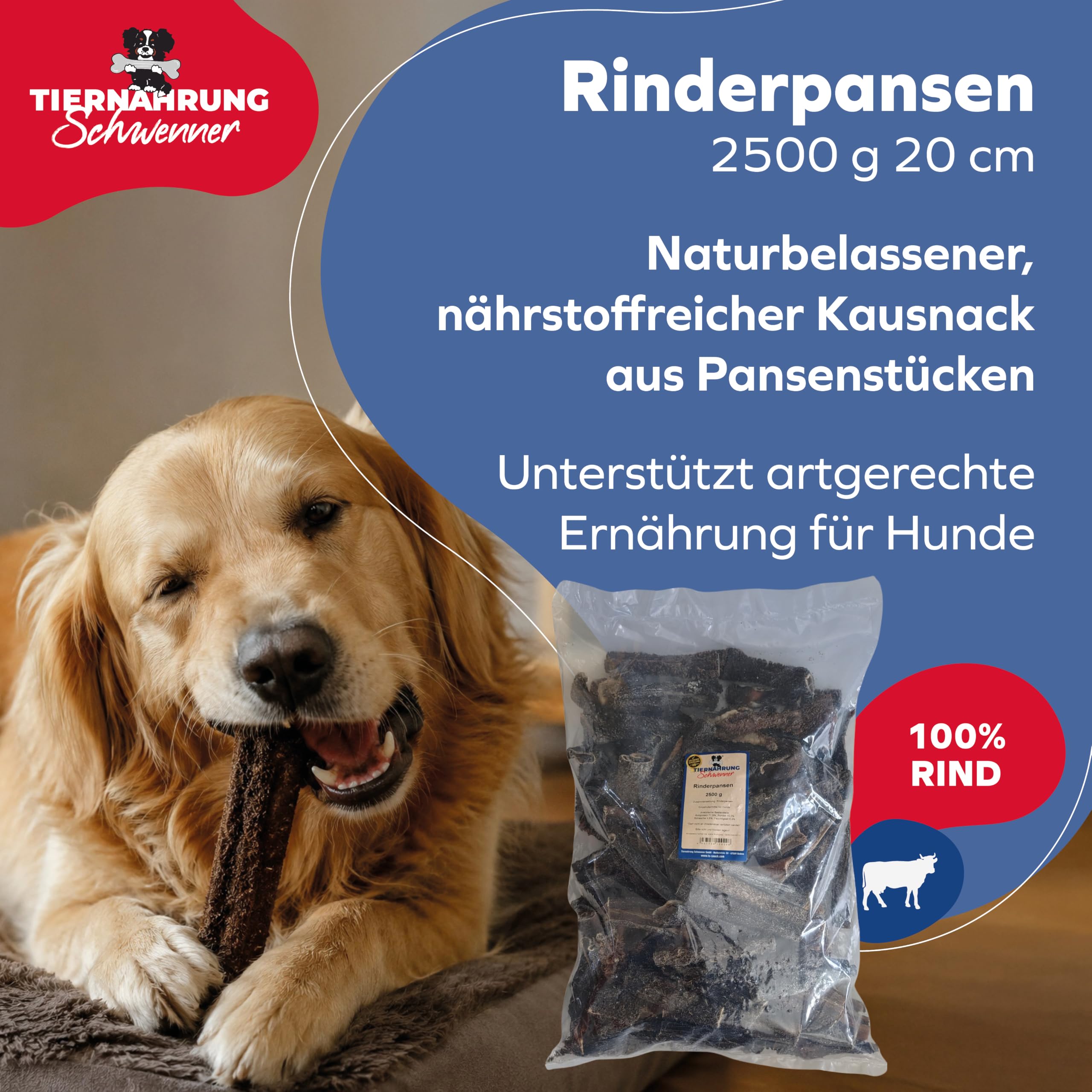 Panse de bœuf séchée pour chiens - Snacks pour chiens - Bâtonnets à mâcher sains pour chiens - 2500 g - 20 cm