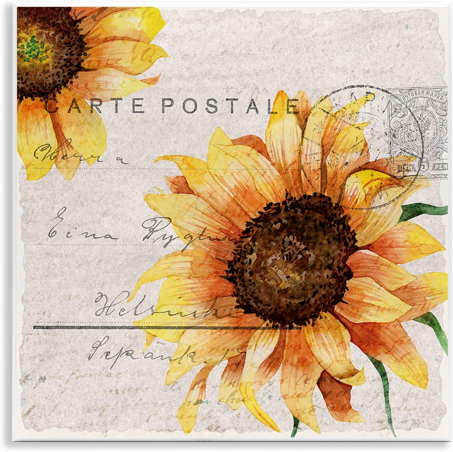 Stupell Industries Sunflower Illustration Over Vintage Mail Post Wall Art, 12x12, Beige