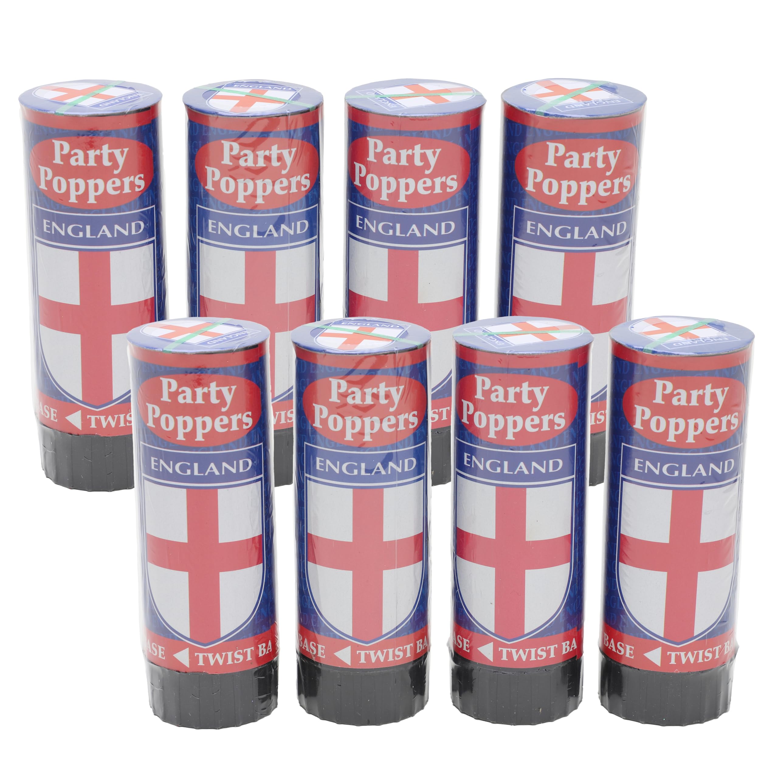 Toyland® ENGLAND Design 8 Pack Party Poppers - Celebratory Cannon - St George's Day, Euro & World Cup - English Party Decorations