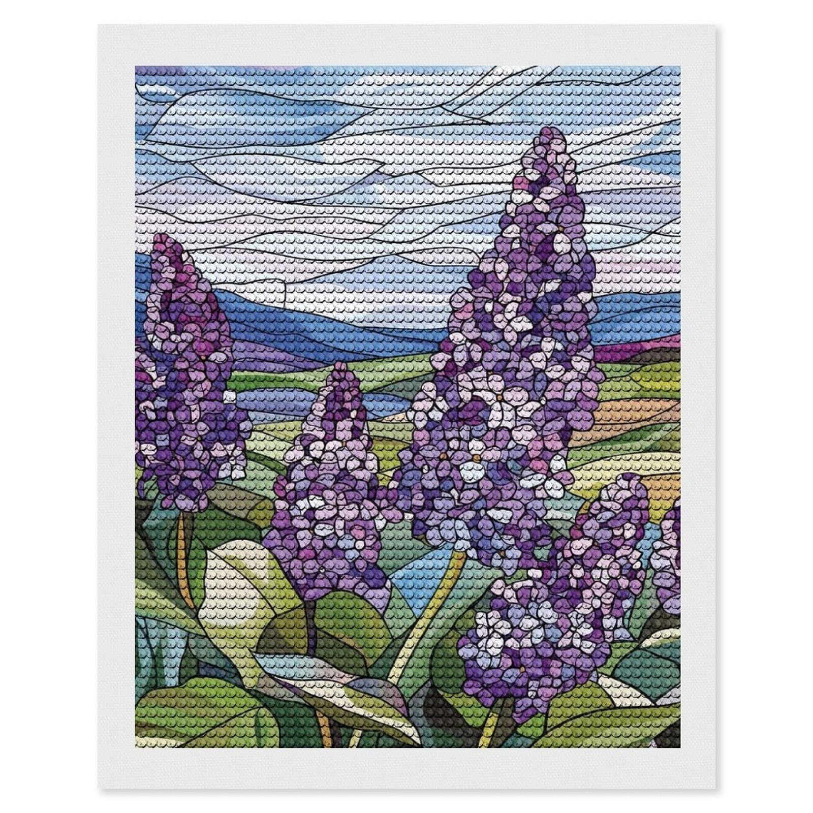 Junmoney Lilac Flowers in Stained Glass Diamond Art Canvas 16"x20", Decorate Your Room, Mindful Craft Activity, Cosy Home Accent, Thoughtful Handmade Gift