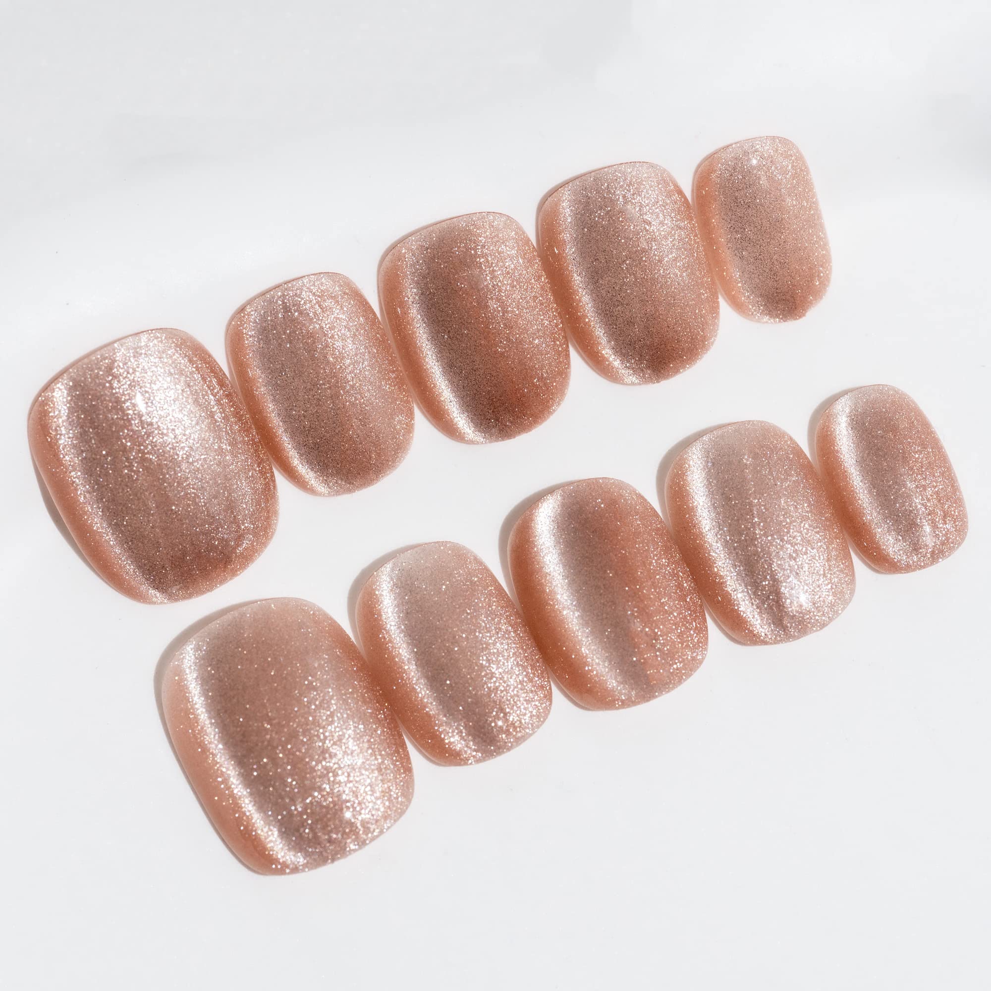 Sun&Beam Nails Handmade Press-on Medium Long Almond Fuchsia Pink Cat Eye Design Charming False Nail Tips 10 Pcs (#124 L) — view 34