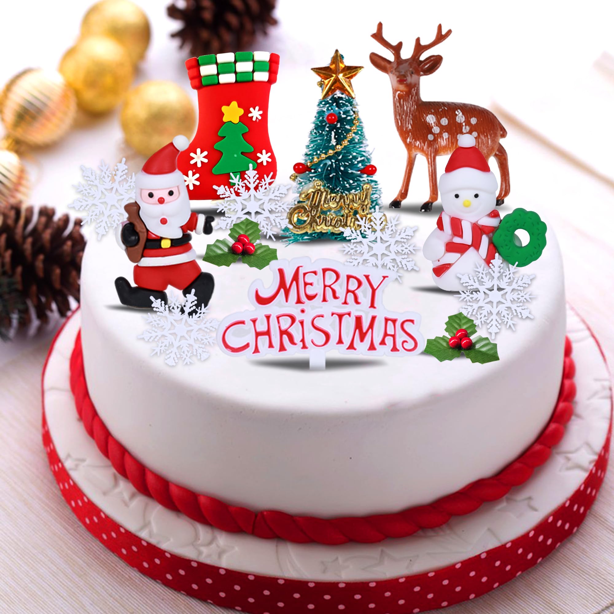 Christmas Cake Toppers, 13Pcs Xmas Cake Decorations Santa Snowman Elk ...