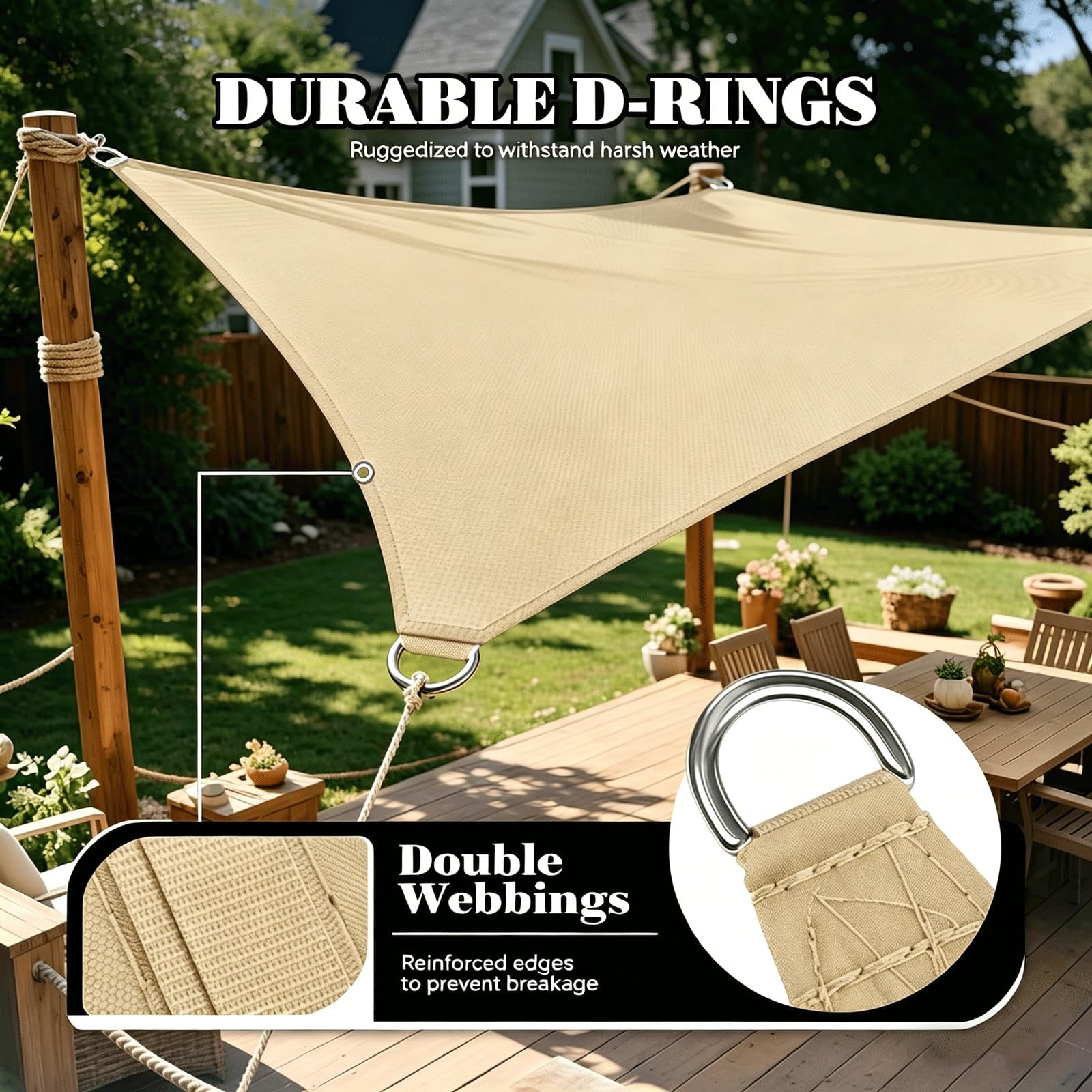 Sonnensel - Toldo solar para exteriores, 190 x 340 cm, protección UV, impermeable, fácil de instalar, ojales y cuerda para patio, jardín, camping, terraza