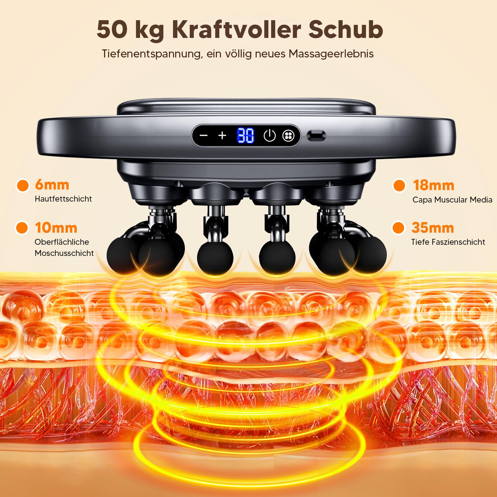 20-Kopf-Massagepistole, 2026 Upgrade-Massagegerät für tiefes Gewebe mit 3 Modi und 30 Stufen,33800 U/min,1800 mAh Akku, Nackenmassagegerät leise für Beine Arme Taille Rücken Gesäß Ganzkörper Massage