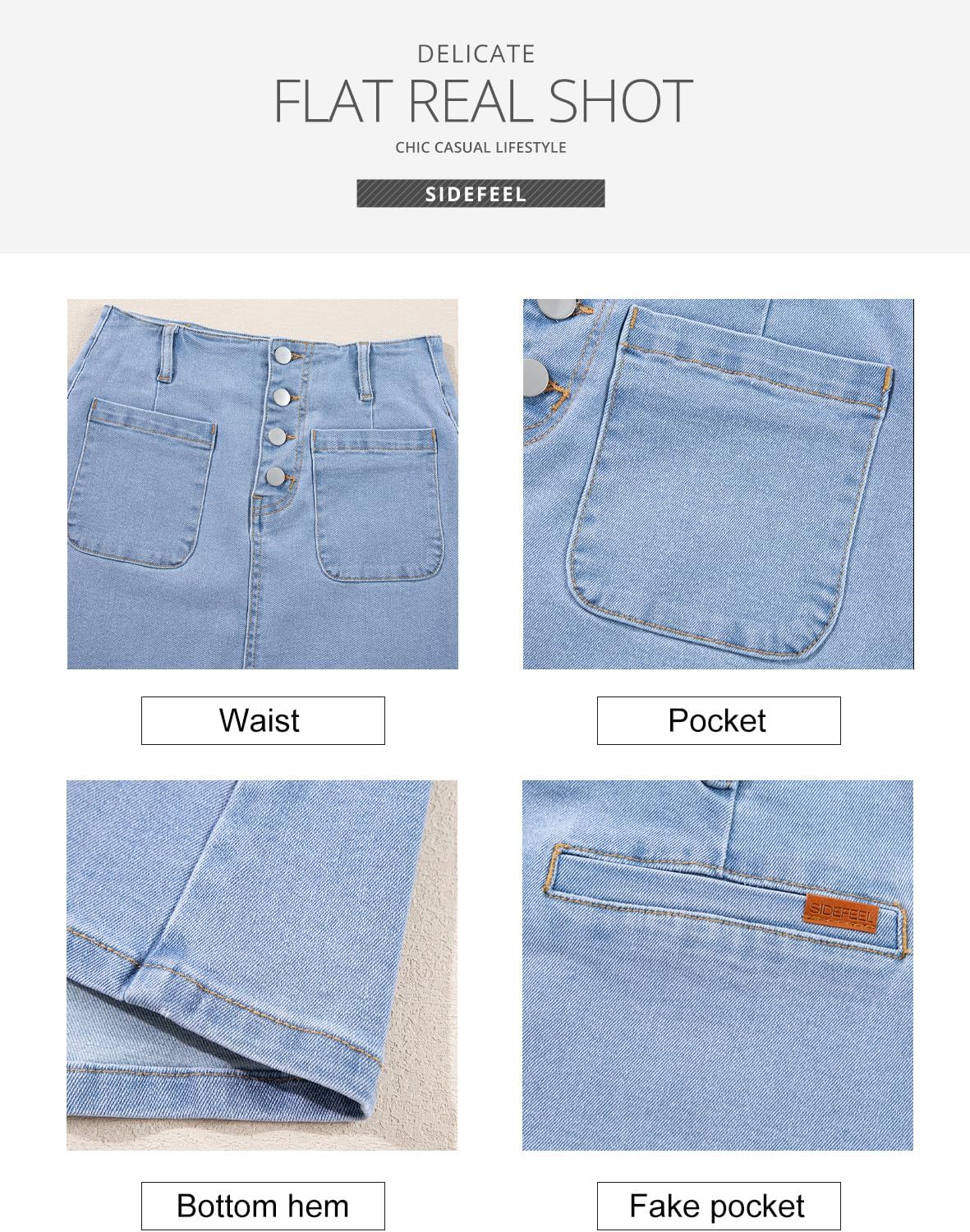 Sidefeel Women's Jean Skirt High Waist Summer Stretch Zimbaplatinum Denim Skirt Button Knee Length Skirt with Pockets - Image 5