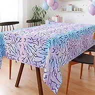 2PCS Demon Birthday Hunters Tablecloth Decorations, Purple Energy Lightning Pattern Table Covers for Girls Party Supplies, Plastic Magical Music Themed Disposable Table Cloths 54x108 Inch