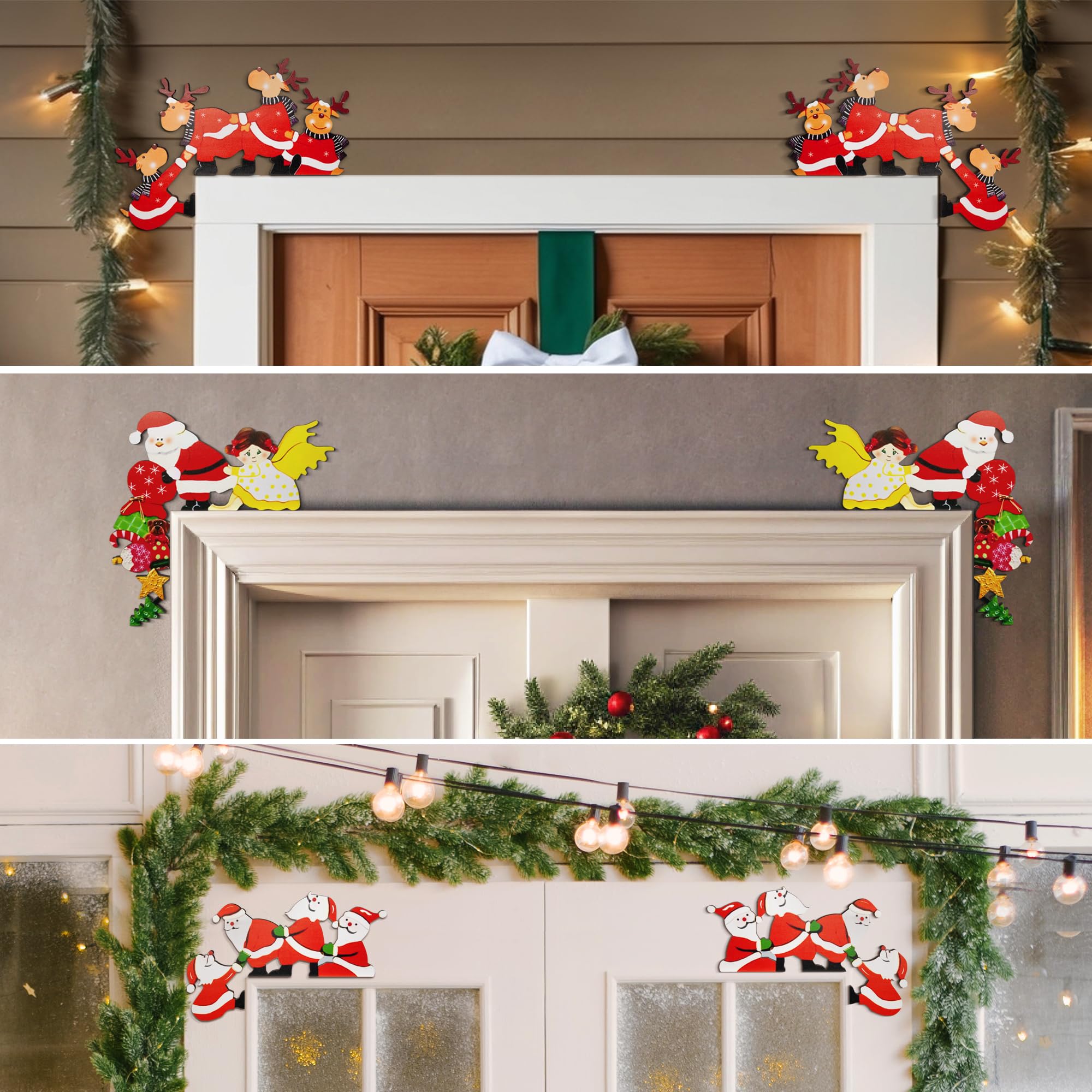 Amazon.com: 3PCS Christmas Door Corner Decoration, Wood Frame Corner Decoration Christmas Door ...