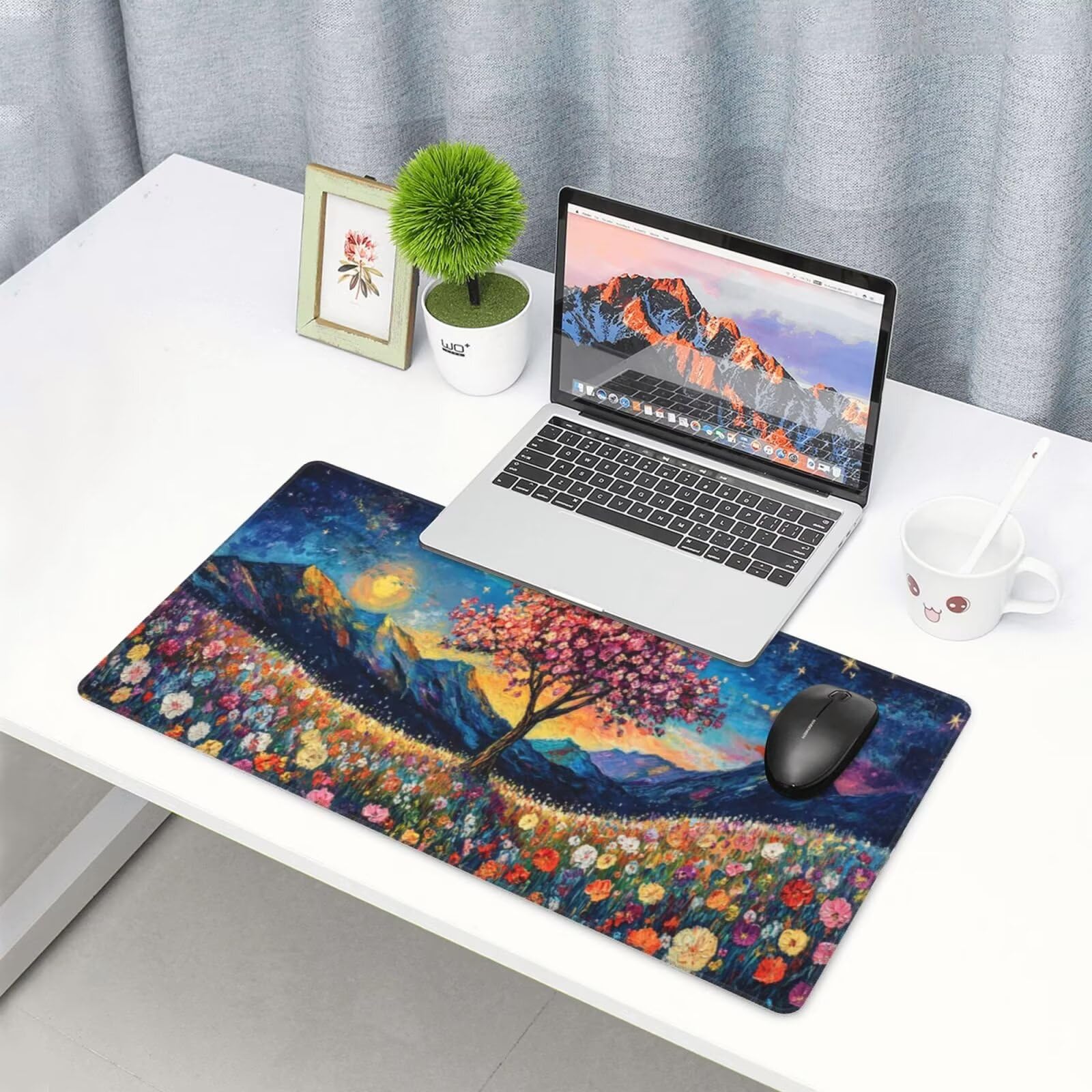 Podkładka pod mysz w kwiaty XXL mata na biurko drzewo 1600 x 800 x 3 mm mata biurkowa zmywalna podkładka do gier na laptopa, z antypoślizgową gumową podstawą do gier, PC, pracowników biurowych Y1353