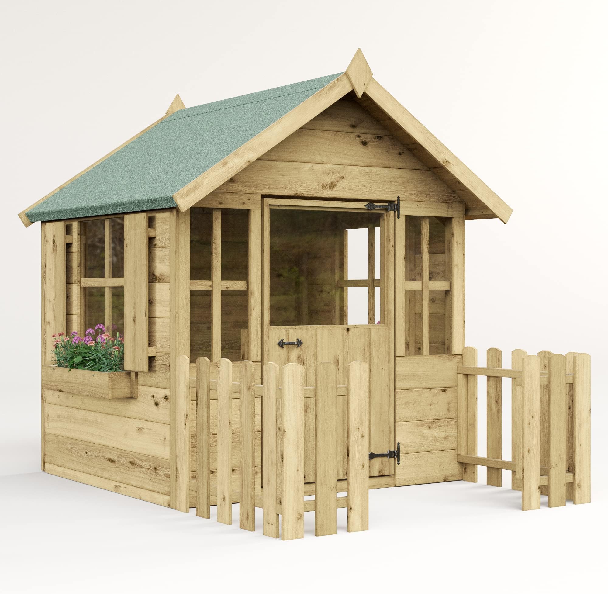 BillyOh Kids Playhouse | Wooden Climbing Frame | Play House Wendy House Boys Girls Children | Kids Toys Bunny Max (4x4 Pressure Treated with Picket Fence)