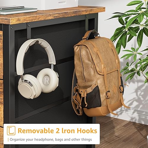 Miniatura 5 de Escritorio de oficina con cajones de tela en ambos lados, escritorio de oficina en casa de 47 pulgadas con 8 cajones de tela, escritorios de