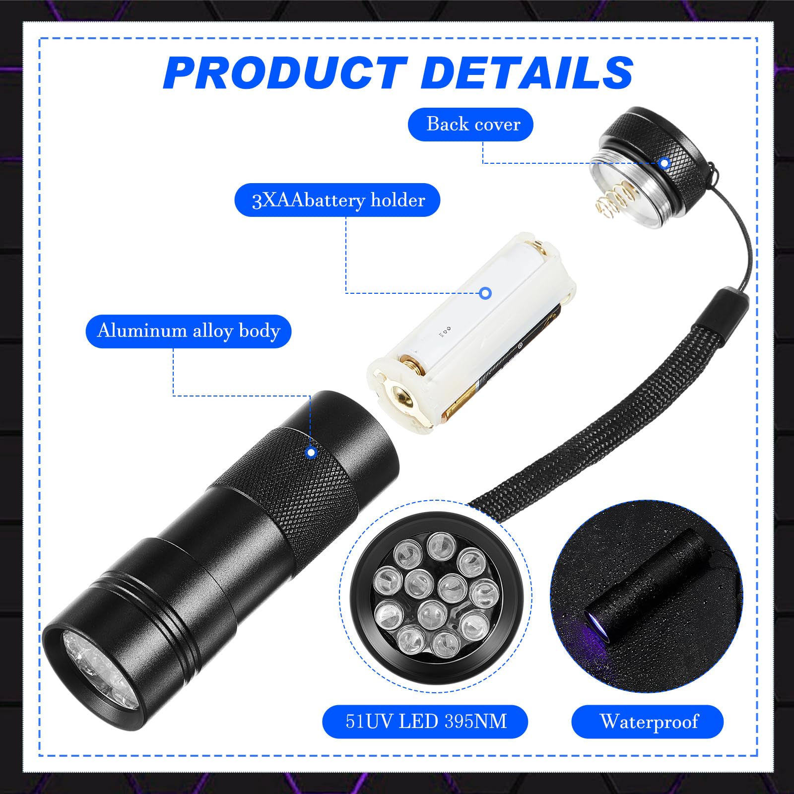 Dunzy Kit di attrezzature da caccia fantasma da 4 pezzi, include 1 registratore vocale digitale tascabile, 2 LED luminosi per animali domestici, 1 torcia UV nera, 8 GB (nero, alla moda)