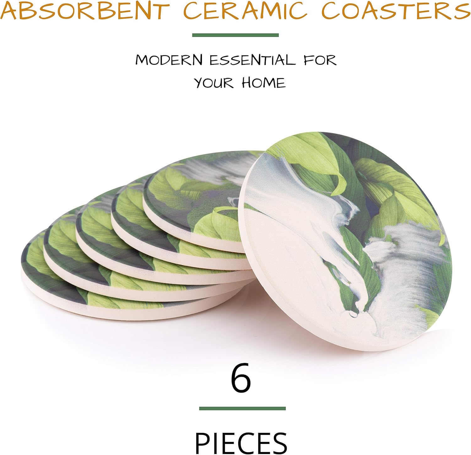 Flash Sale Coasters for Drinks Absorbent, 6 Pieces Ceramic Stone Coaster with Cork Scratch Protection for Cups and Glasses, 4 inches Drink Coasters, Green Leaves, Nasema Kitchen Exclusive Discount 90% Price Coasters for Drinks Absorbent, 6 Pieces Ceramic Stone Coaster with Cork Scratch Protection for Cups and Glasses, 4 inches Drink Coasters, Green Leaves, Nasema Kitchen
