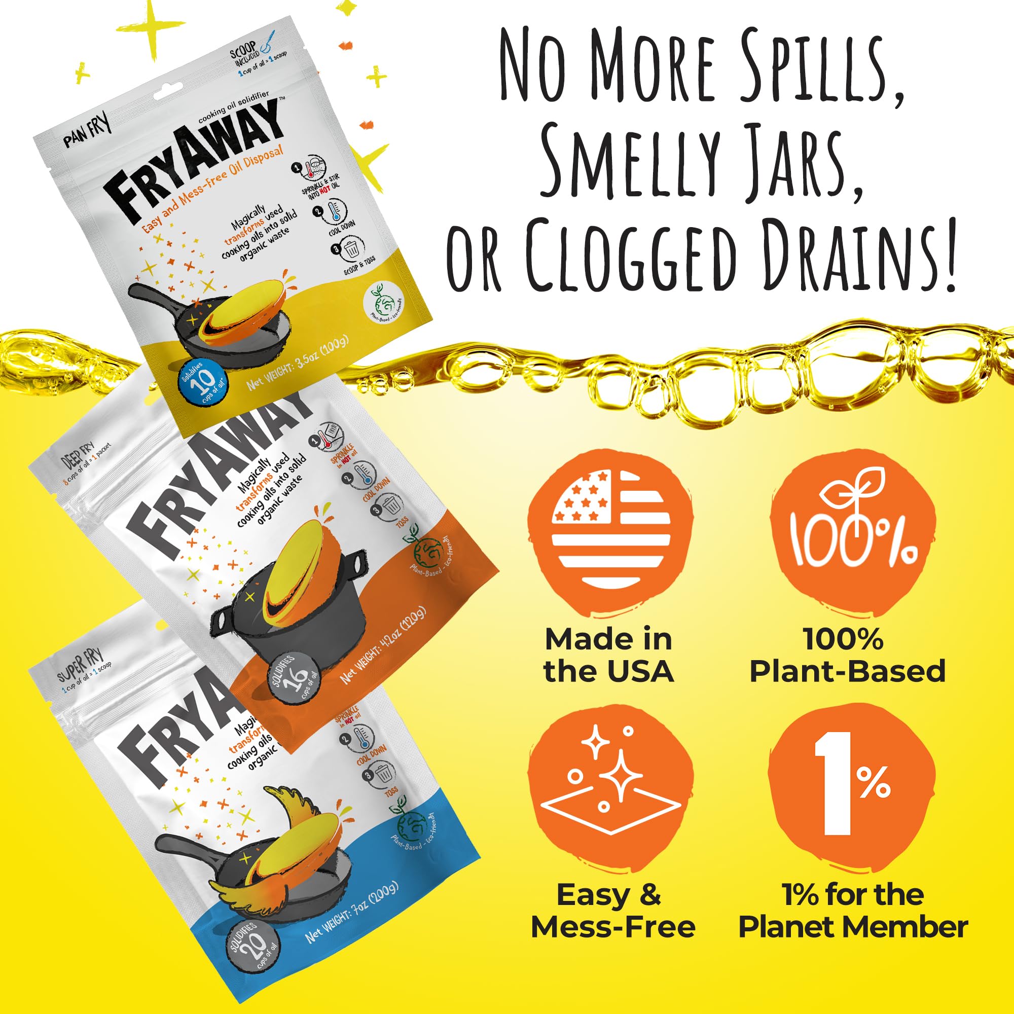 FryAway Super Fry Cooking Oil Solidifier Powder, 100% Plant-Based Waste ...