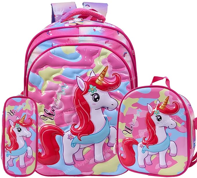 Toyshine Unicorn Kids Backpack 20 inches with Pencil Case and Lunch Box Bag