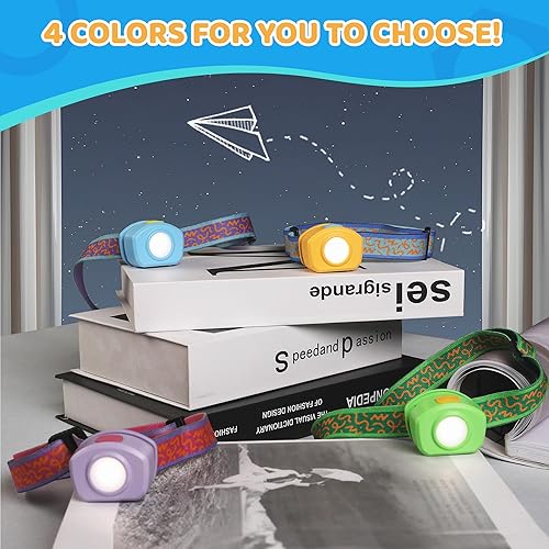 Miniatura 6 de EverBrite Linterna frontal LED recargable para niños con modo RGB y diadema ajustable, 3 modos de faros multicolor para niños, lámpara de cabeza