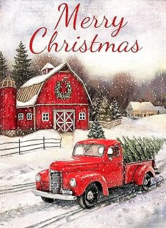 Christmas Diamond Painting Kits for Adults, Red Truck Round Diamond Art Kits, Winter DIY Full Drill 5D Diamond Dots Painti...