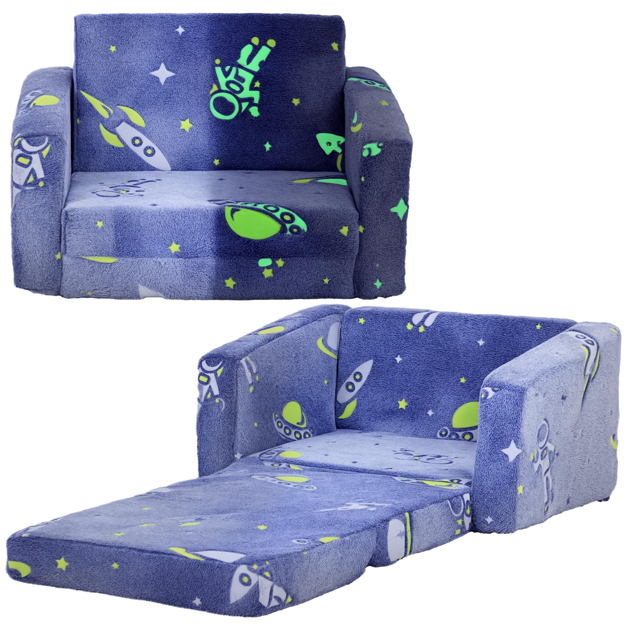 AIYAPLAY Sillón Infantil Plegable Sofá Infantil Reclinable 2 en 1 Sofá para Bebés Tapizado de Tela Luminosa Cojín y Funda Lavables para Dormitorio Salón Azul