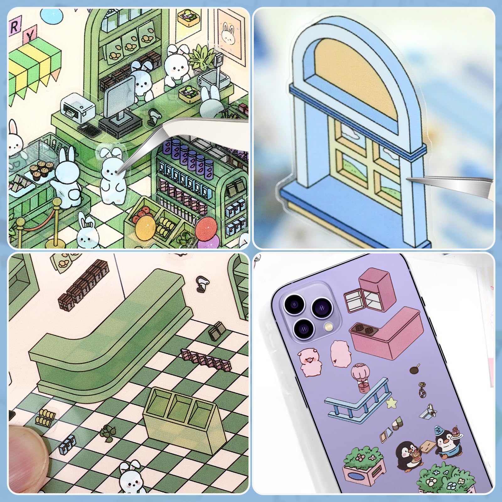 4 Sets DIY 3D House Stickers, Fun DIY Stickers Scene Make Your Own Supermarket, Coffee Shop, Restaurant - Image 3