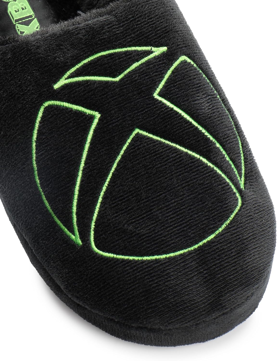Xbox Slippers for Men Gaming Logo Slip On Mules in Black Velour Console Fur Lined House shoes Adult Indoor Footwear