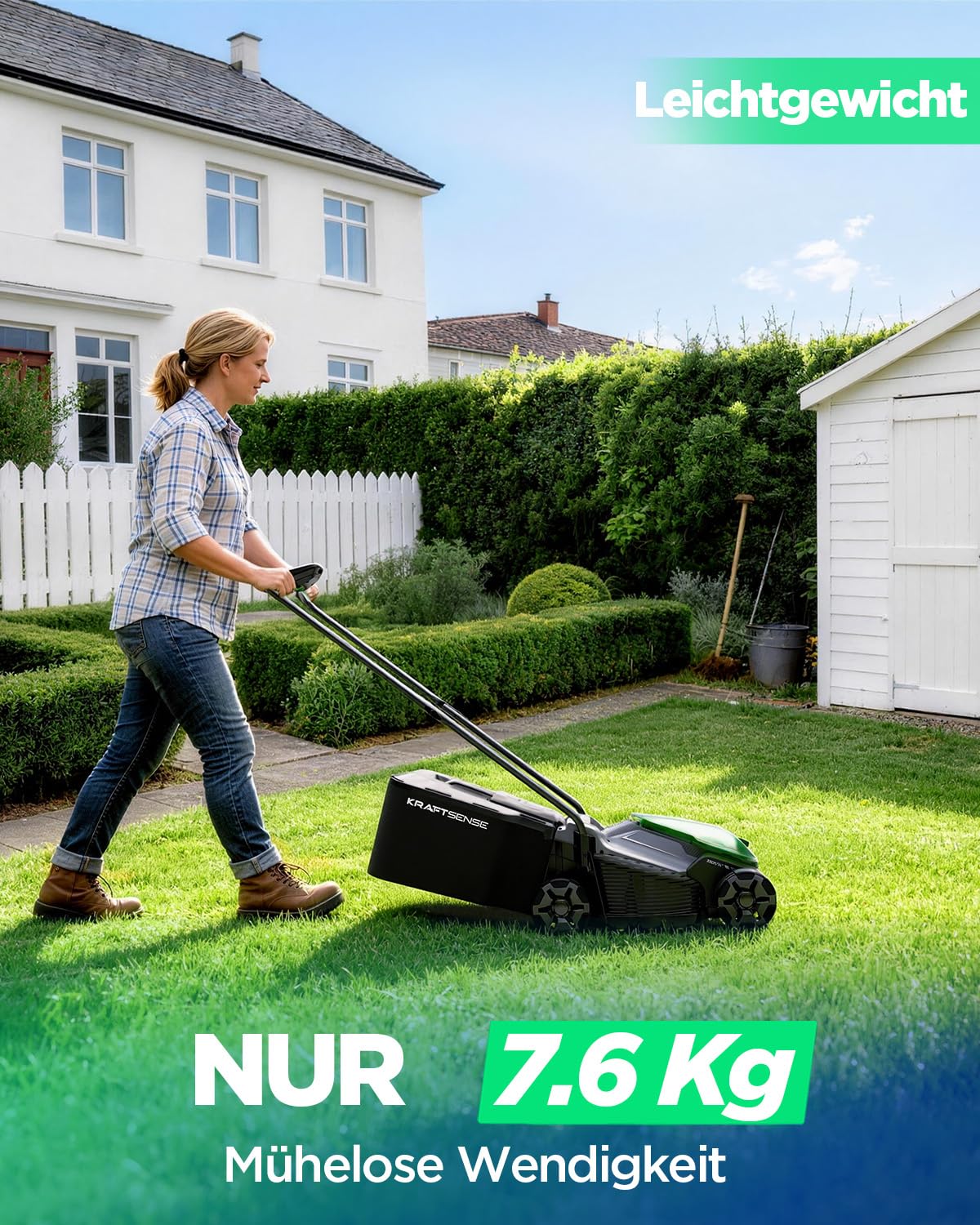 Akku-Rasenmäher für kleine Gärten, 33 cm Arbeitsbreite, bürstenloser Antrieb, 2-in-1 Mulchen & Fangen, mit 2×5,0 Ah Akkus für bis zu 400 m² pro Ladung, inkl. Typ-C-Ladekabel