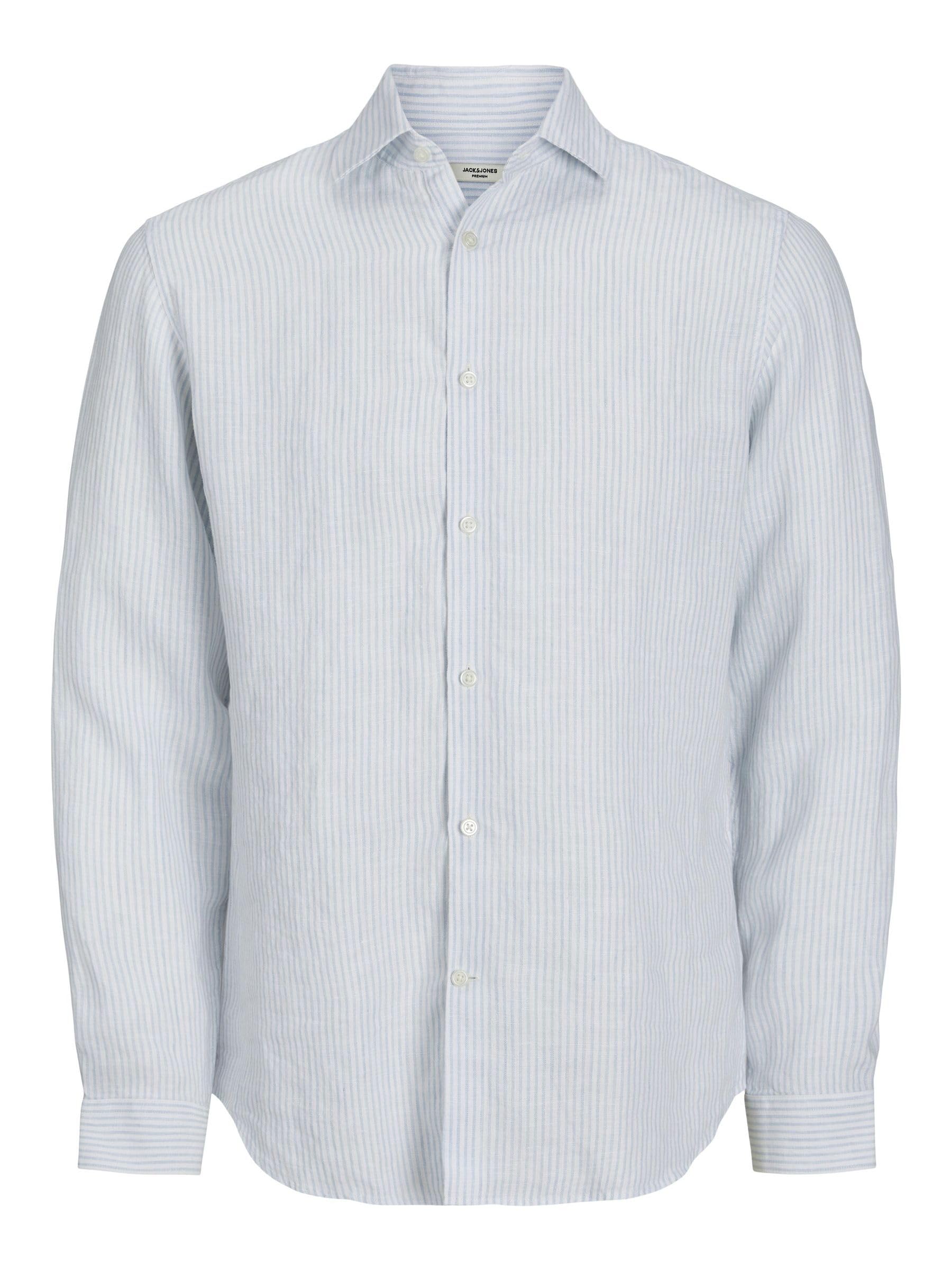 JACK & JONES Jprblaparker Linen Stripe Shirt L/S Ln Camisa de Manga Larga para Hombre