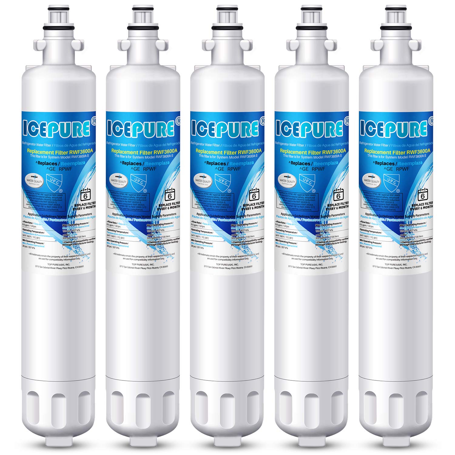 ICEPURE RWF3600A Replacement Refrigerator Water Filter (5-Pack)
