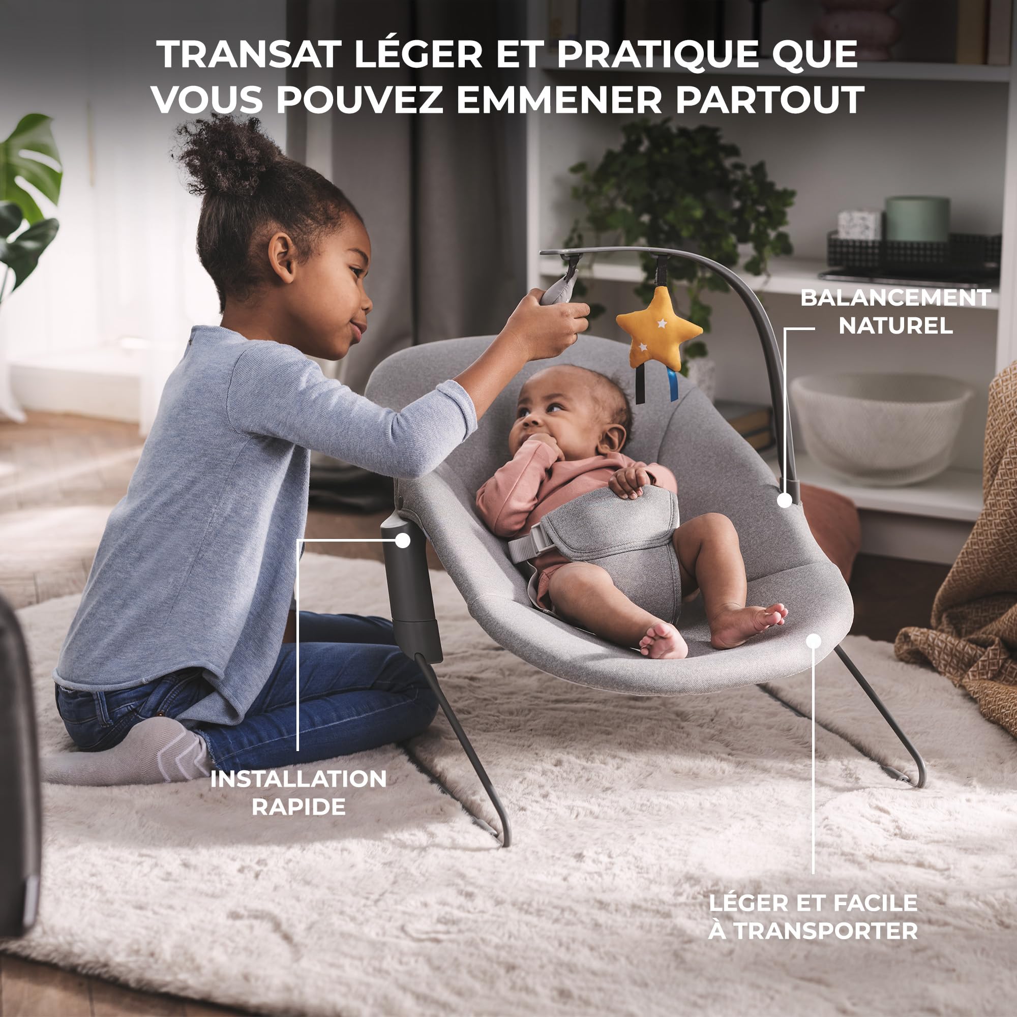Kinderkraft ENOCK Chaise Haute Bébé + Transat CALMEE, Bois Naturel, Chaise d'alimentation Évolutive Réglable