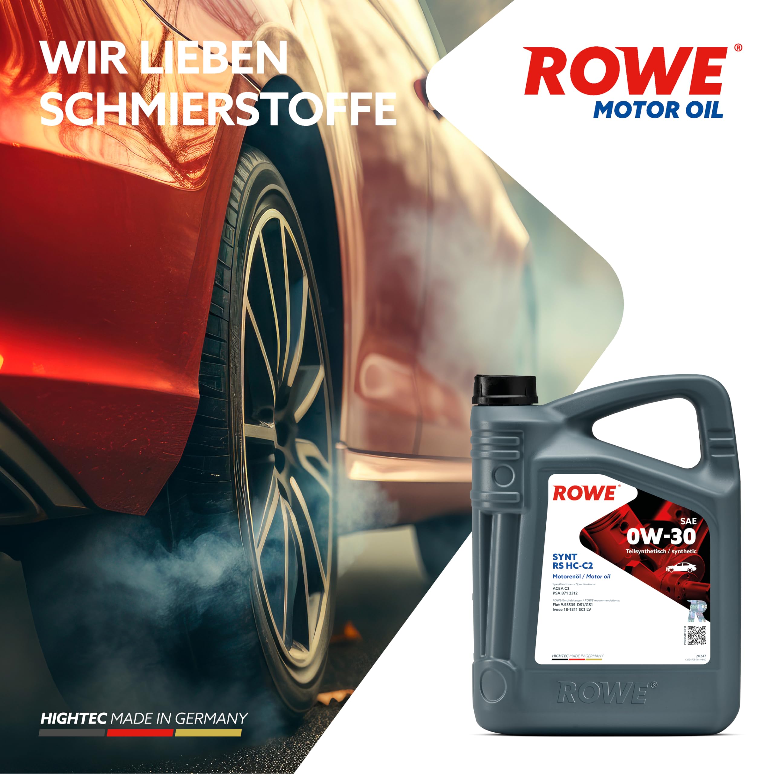 ROWE HIGHTEC SYNT RS SAE 0W-30 HC-C2-5 Liter, HC-Synthese Motoröl | HC-Synthese-Motorenöl mit PAO für Otto- & Dieselmotoren mit DPF & Turbo, ACEA C2, Art. Nr. 20247