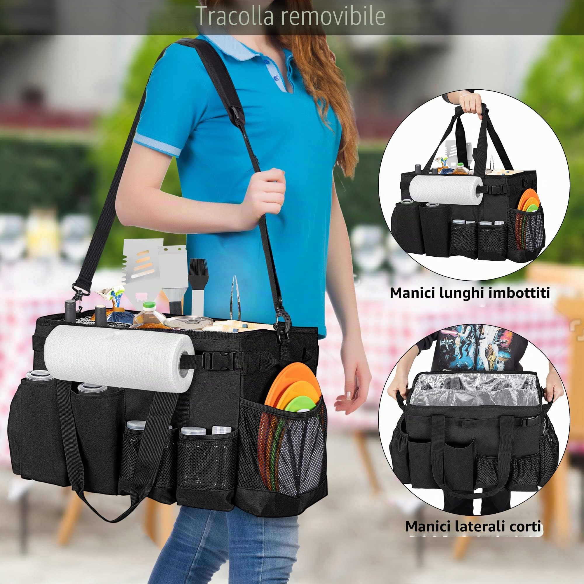 HODRANT Porta-Utensili per Barbecue con Portarotolo da Cucina | Borsa per Accessori Barbecue E Articoli Essenziali per Tailgate, Organizer per Accessori Da Cucina per Picnic o Campeggio