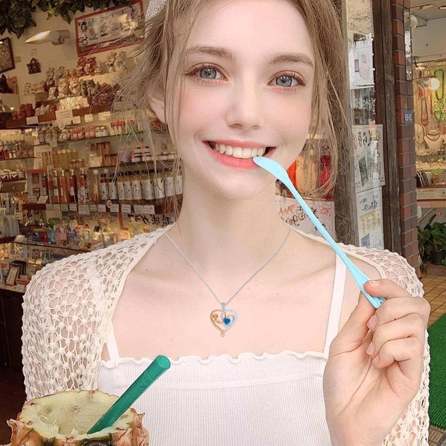 E Infinity Double Heart Birthstone Necklace 925 Sterling Silver Rose Flower Pendant Necklace, Birthday Anniversary Jewelry Gifts for Her Wife Mom Girlfriend Wife - Image 7