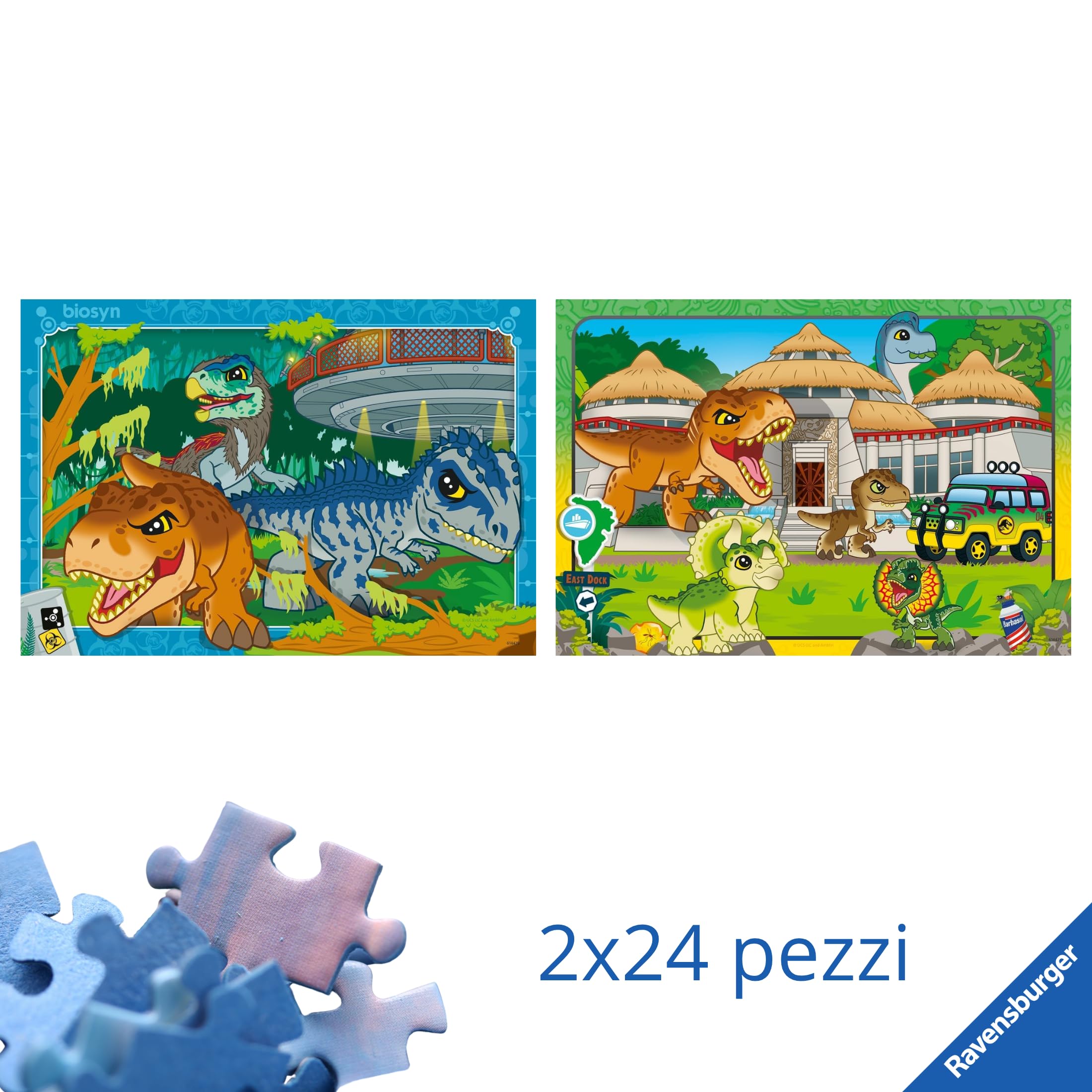 Ravensburger - Puzzle Jurassic World Explorers, Idea Regalo per Bambini 4+ Anni, Gioco Educativo e Stimolante, 2 Puzzle da 24 Pezzi, 26x18 cm