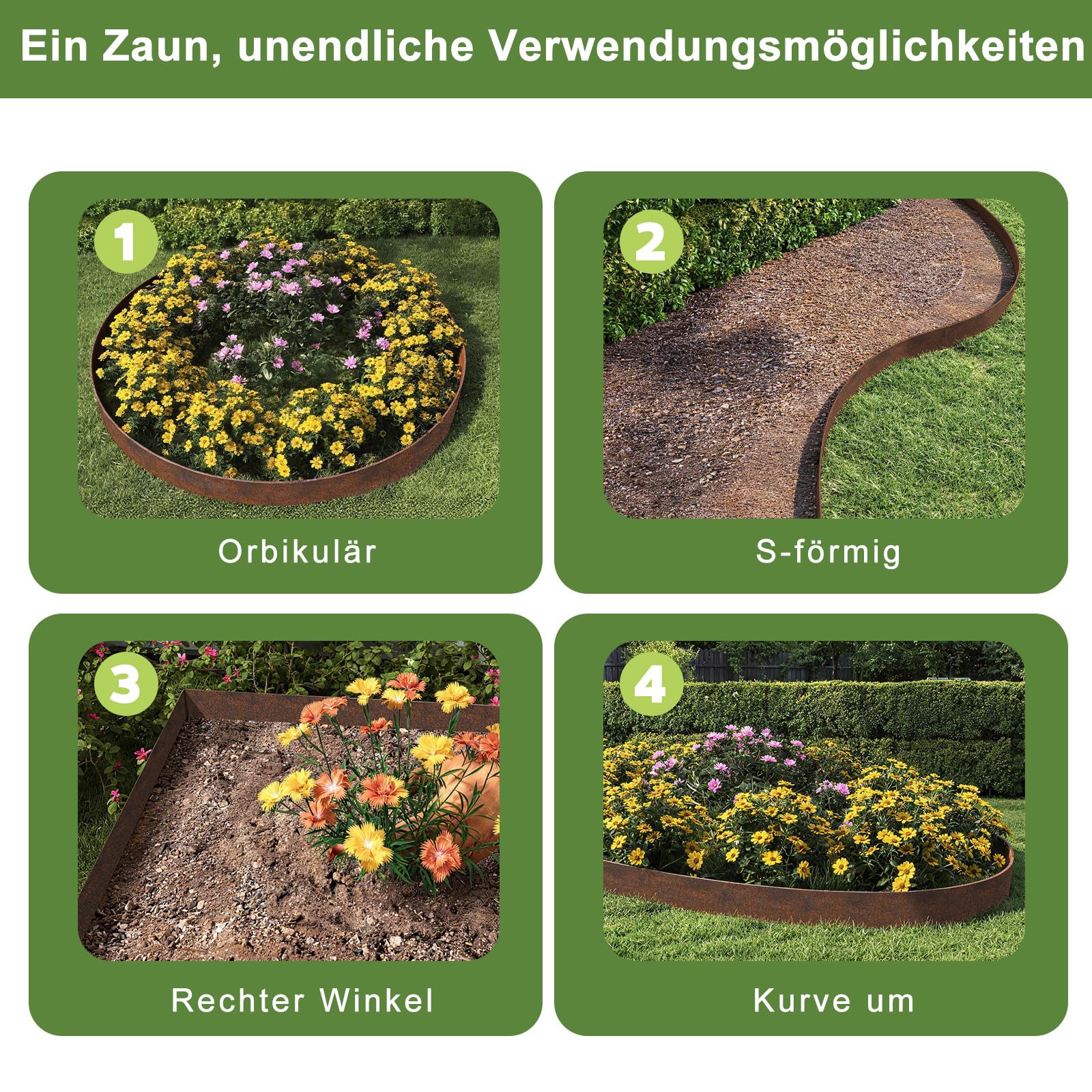 Verzinkte Rasenkante Metall 10m x 15cm Rostfarbe Beeteinfassung