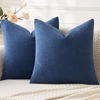 MIULEE Navy Blue Couch Pillow Covers 18x18 Inch, Set of 2 Soft Chenille ...