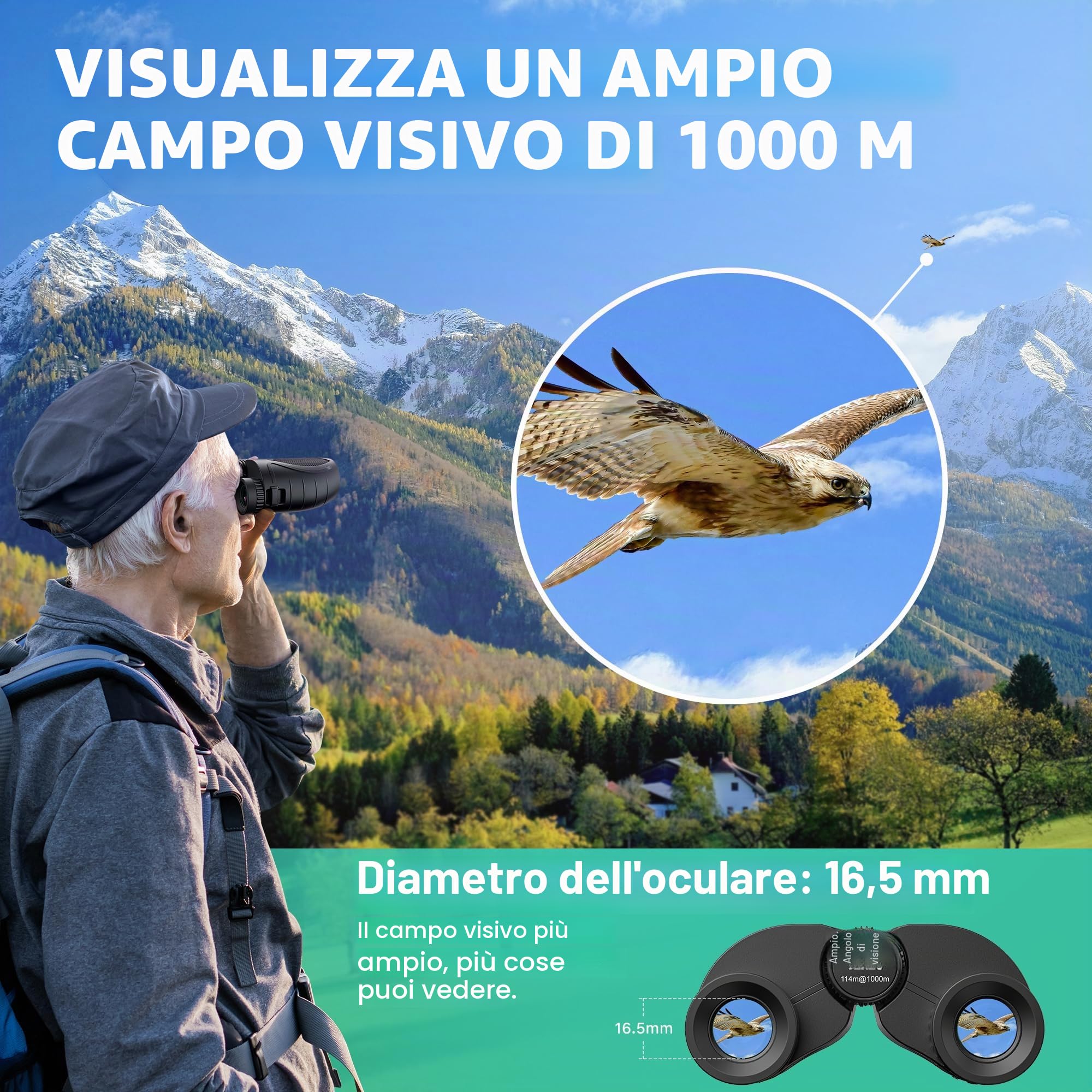 Kylietech Binocolo Compatto 12 x 25, Binocolo Leggero per Adulti e Bambini, Effetto Multistrato FMC e Prismi BAK-4, Ideale per Sport All'aria Aperta, Viaggi e Caccia, Concerti