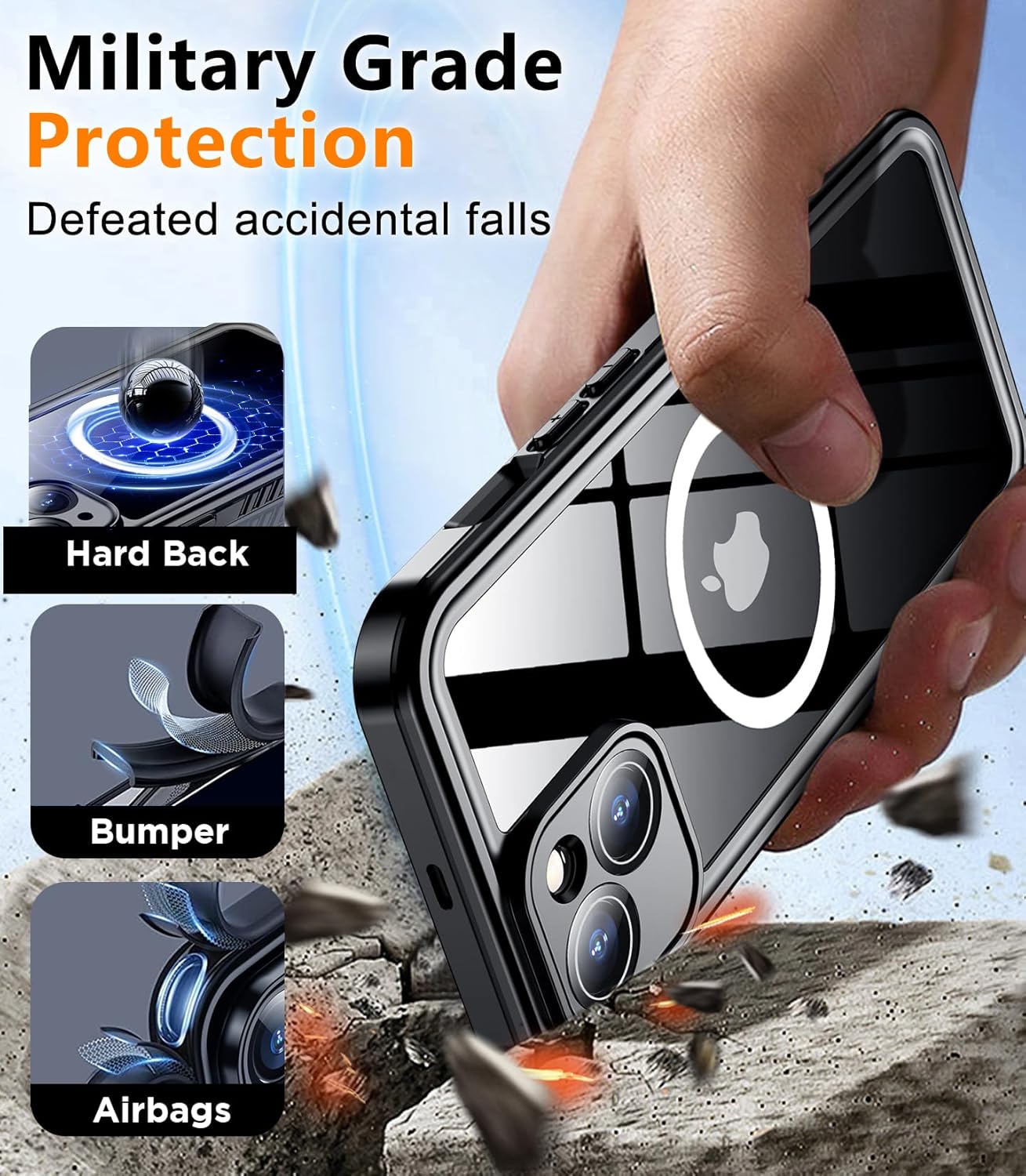 Temdan Magnetic for iPhone 14 Case Waterproof,Built-in Screen Protector[IP68 Underwater][Upgrade Military Dropproof][Compatible with MagSafe] Full Body Shockproof for Phone Case 6.1''- Black