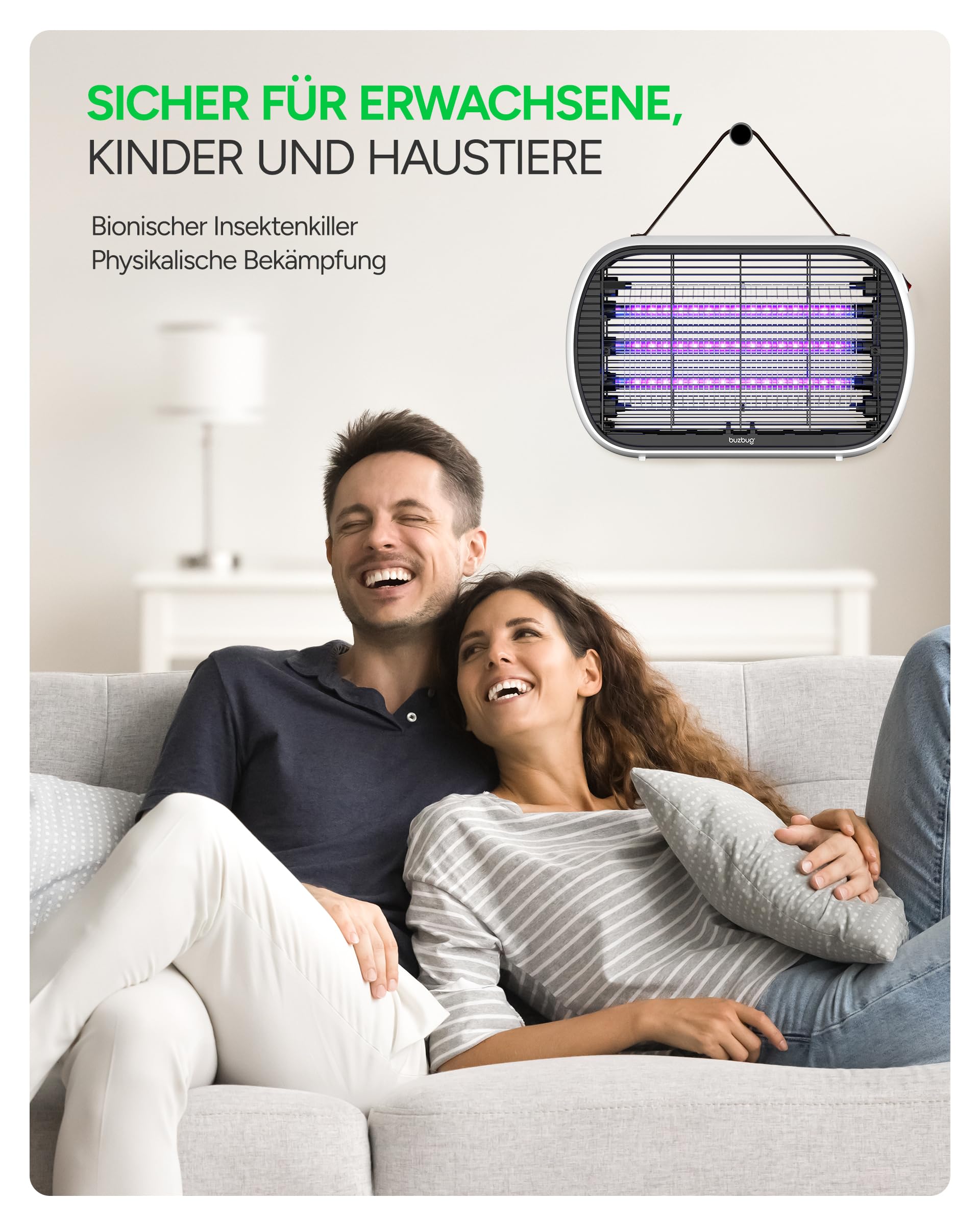 Buzbug LED Insektenvernichter Innen für große Räume, 3 effiziente Lampen bis 50.000 Std., Dual-Band-Anziehung, Hochspannung Fliegenfalle elektrisch & Mückenlampe, Insektenlampe, led Mückenfalle
