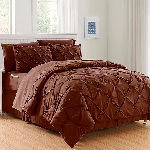 Elegant Comfort Luxury, Softest, Coziest 6-Piece Bed-in-a-Bag Comforter Set on Amazon Silky Soft Complete Set Includes Bed Sheet Set with Double Sided Storage Pockets, Twin/Twin XL, Brown