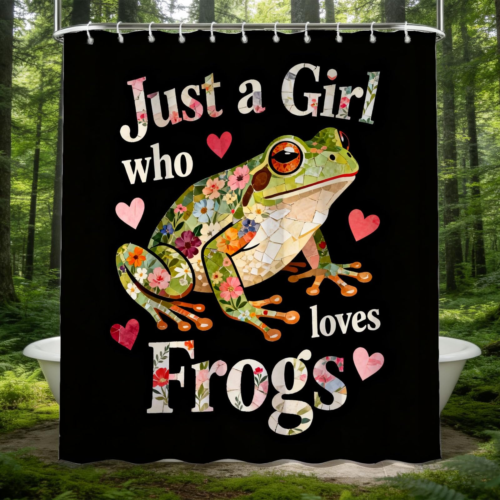 Hongduo 3D Frog Shower Curtain for Stalls Bathtubs Cute Bathroom Decor Shower Curtain Set Polyester Fabric Waterproof 180x180cm/71X71 Inch with Hooks