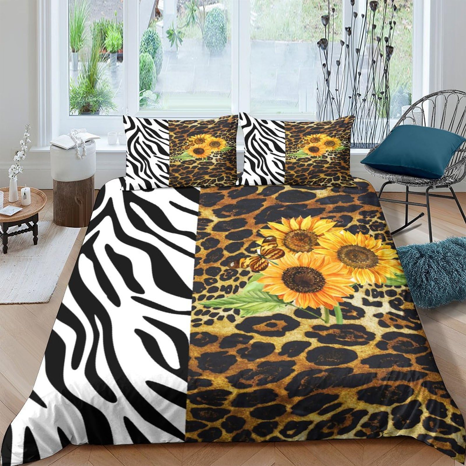 Ctjqhvkz Style-9 3D Printed Sunflower Zebra Fitted Sheet Microfiber Soft Breathable Leopard Mattress Cover For Bedroom Home Decor Single（135X200cm）