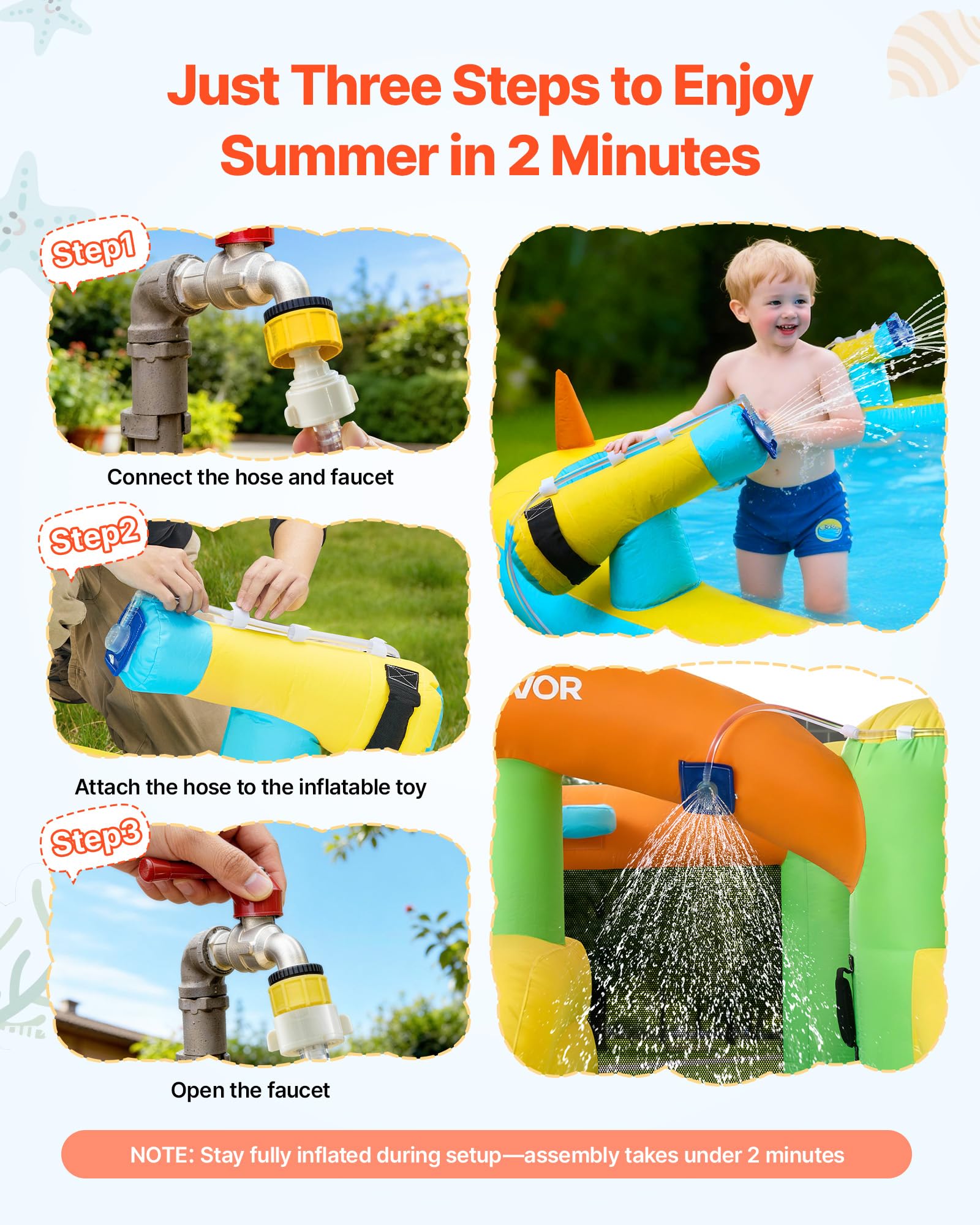 VEVOR Castello Gonfiabile da Esterno per Bambini 382 x 398 x 197 cm con Scivolo Piscina Gioco d'Acqua, Castello Gonfiabile Capienza ca. 3-4 Bambini per Età 3–8 Anni, Carico max. 160 kg