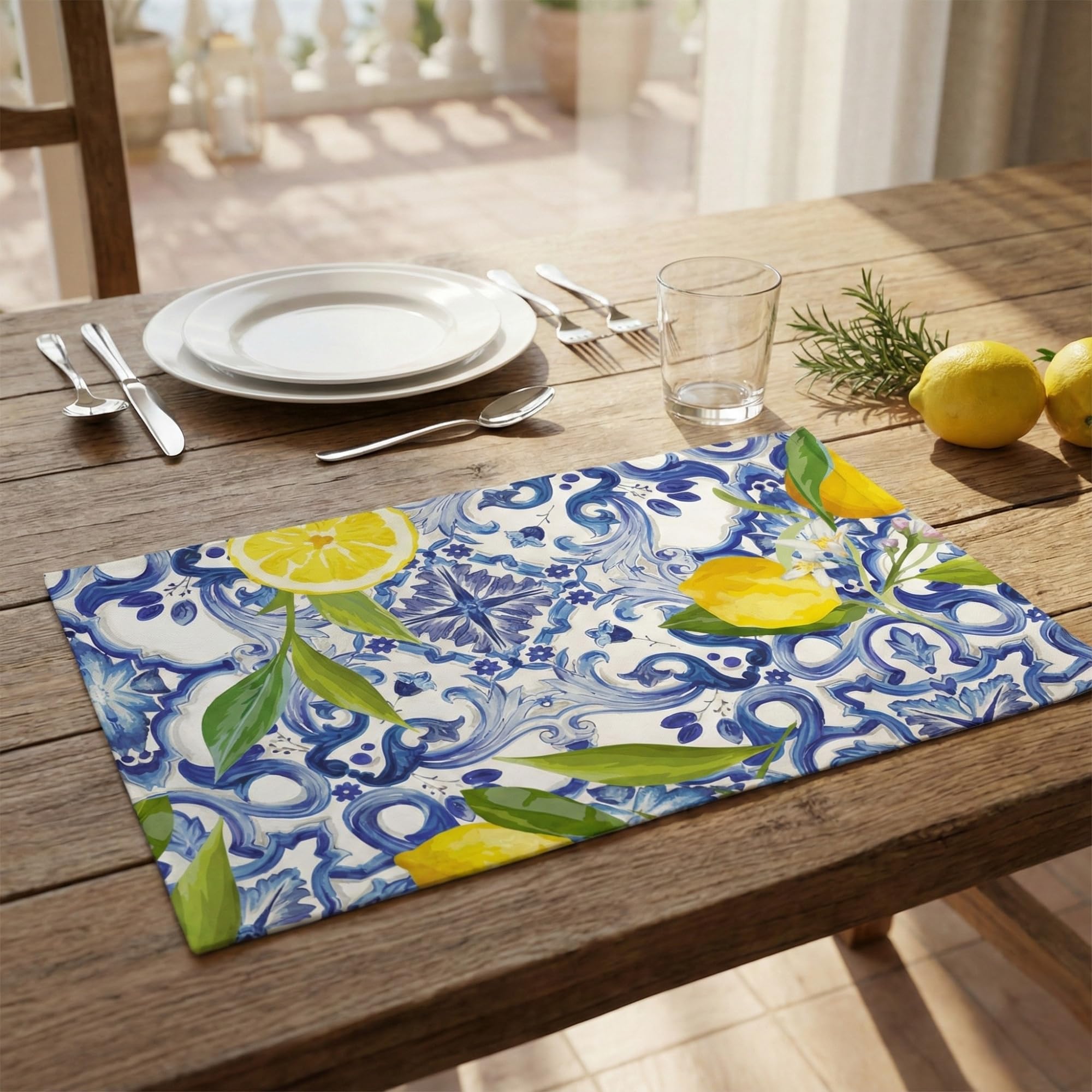 Set di 6 Tovagliette Americane Lavabili in Cotone, Tovagliette Colazione Americana con Limoni 45x30 cm, Diverse Decorazioni e Colori