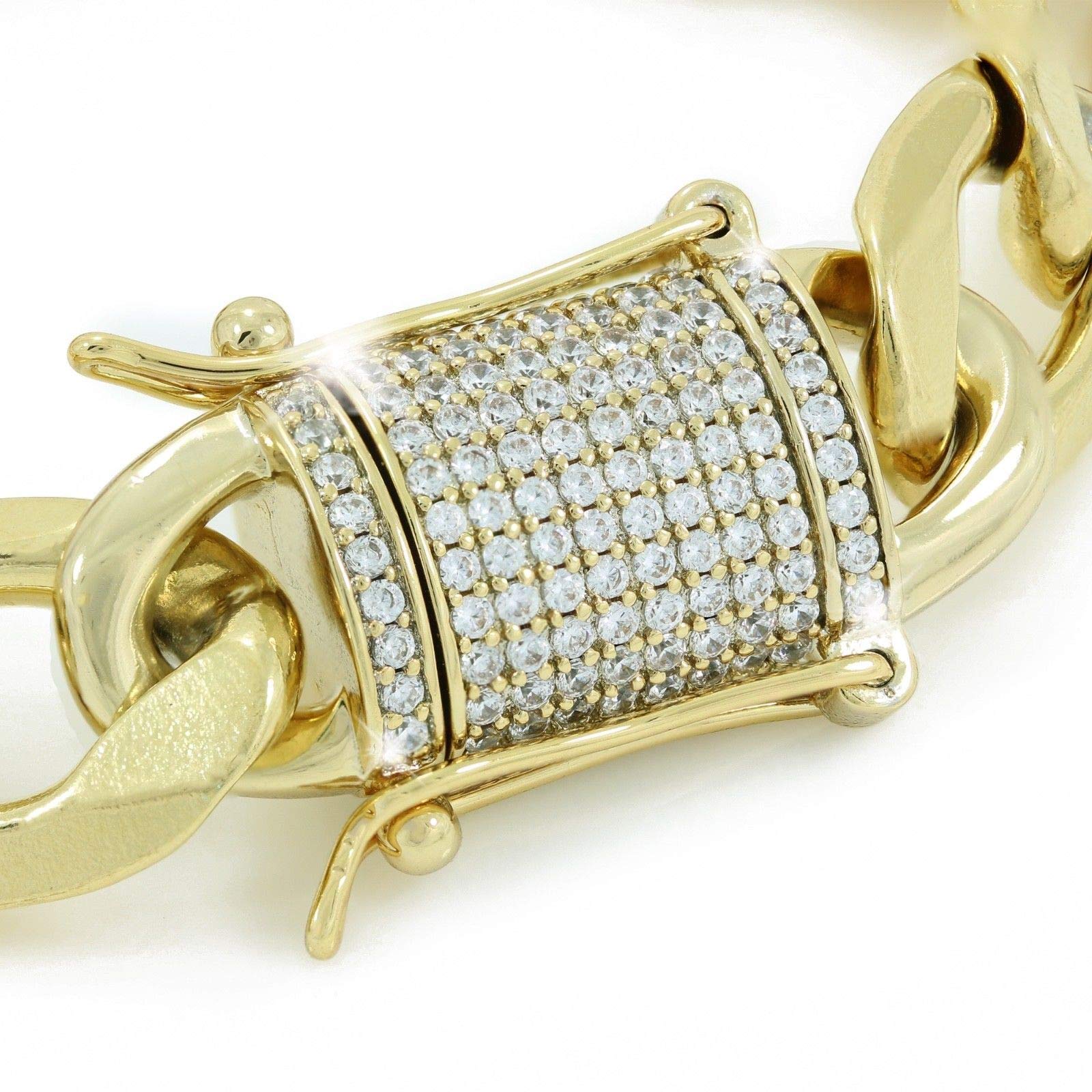 TTDGYYXW Miami-Gliederkette für Herren – Iced-Diamant-Verschluss – Schwere Iced-Herrenkette 18–30 Zoll – 14-karätiges 18-karätiges Gelbgold über Edelstahl