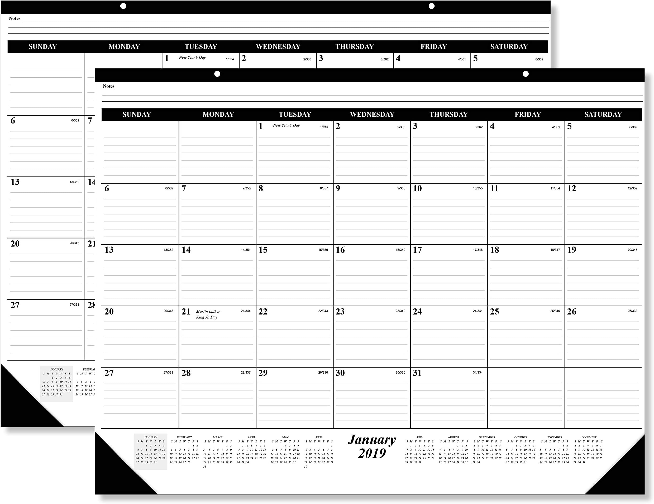 10 Pack of The #1 2019 Desk pad Calendar 12 Months, January - December 2019, Holidays Julian Days; Great Durable Quality Beautiful Ruled for Your Memos; 17 x 22 Inches
