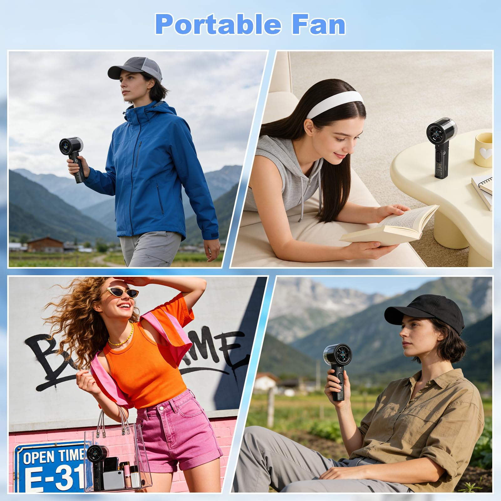 Ventilatore nebulizzatore portatile turbo, 1-100 velocità, 5000mAh Batteria Ricaricabile con display digitale, Serbatoio nebulizzatore da 45ml, entilatore da Tavolo e Collo per Esterni, Viaggi(Nero)