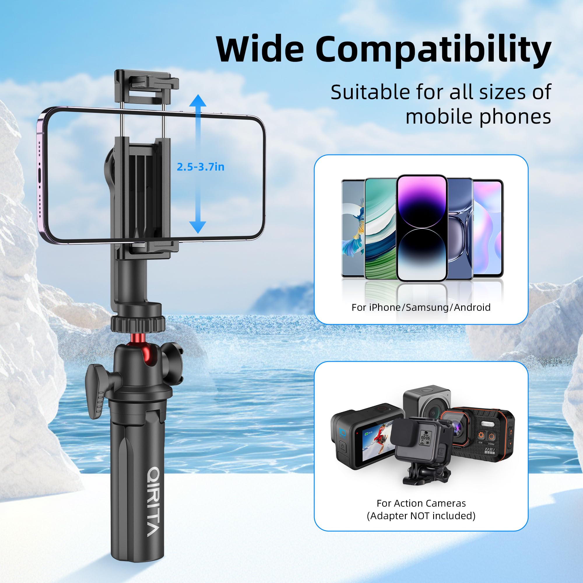 Mini Treppiede per Telefono Cellulare, Tripode Fotocamera 360° Rotazione, Stabilizzatore Smartphone con Cold Shoe & Vite 1/4", Cavalletto Portatile Compatibile con iPhone/Android/Fotocamera/Gopro